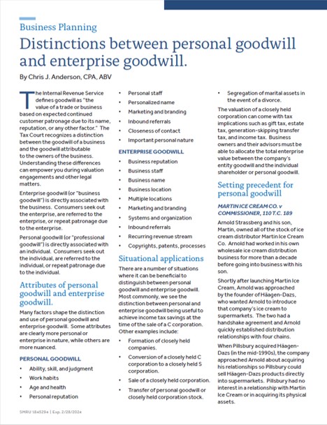Distinctions between personal goodwill and enterprise goodwill